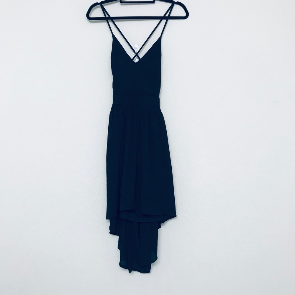 Love Stitch Asymmetrical Black Backless Dress